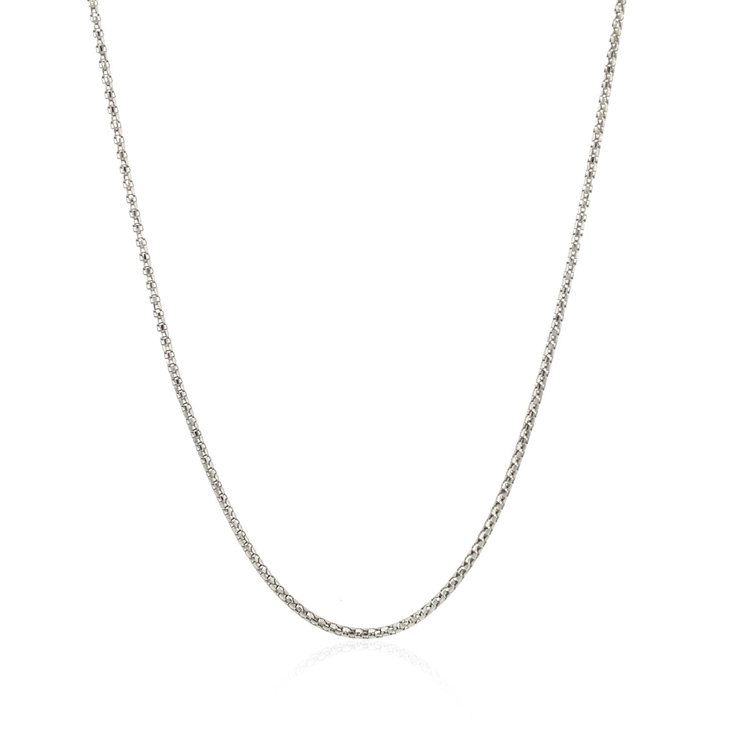 14k White Gold Adjustable Popcorn Chain (1.00 mm) in a sleek high-contrast midnight luxury editorial style